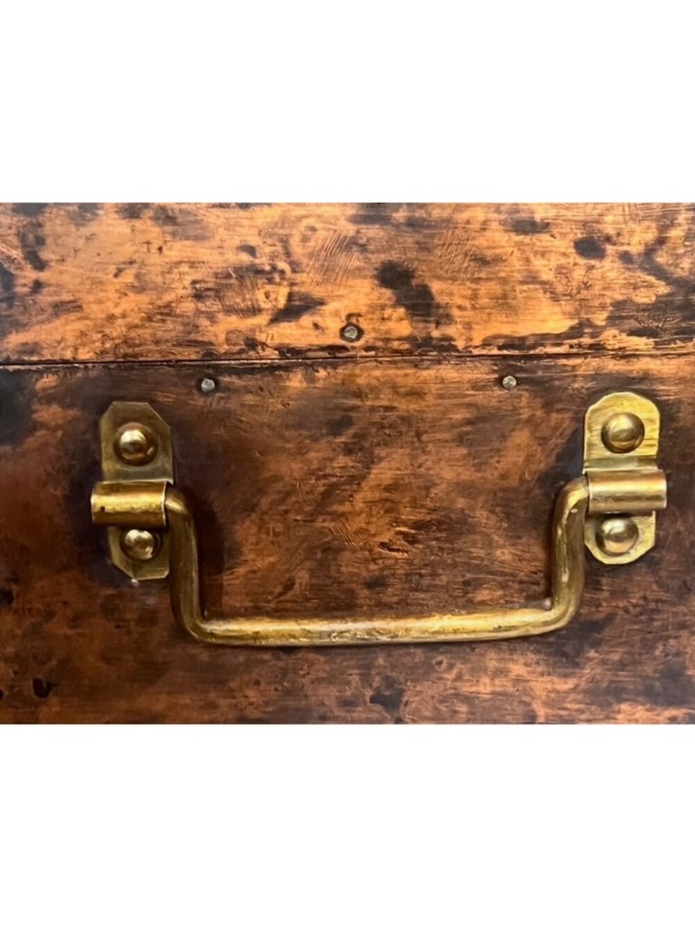Antique Anglo-Indian Coper Clad Wood Box Brass Hardware & Handles c.1900 Patina - Picture 8 of 16